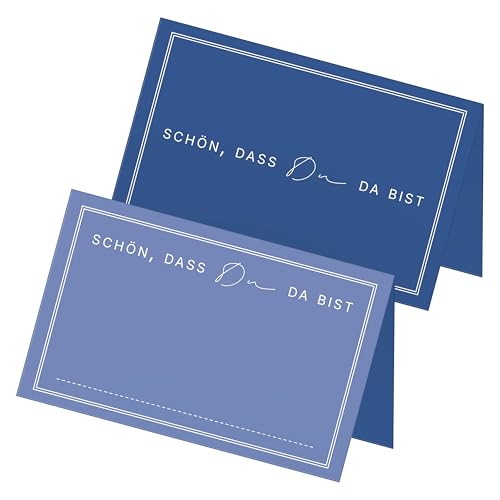 itenga 48x Tischkarten „Schön, DASS du da bist“ – Design V3 – Moderne Platzkarten für Hochzeit, Taufe, Geburtstag – 9 x 5 cm – in 13 Farben erhältlich (dunkelblau) von itenga