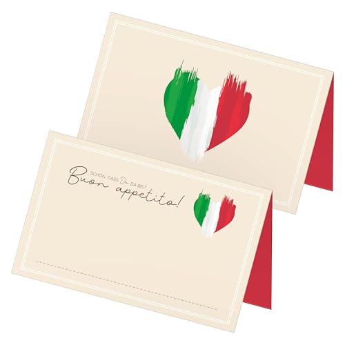 itenga 48x Tischkarten Platzkarten Italien | Motiv mit Italienischer Flagge & Buon Appetito! von itenga