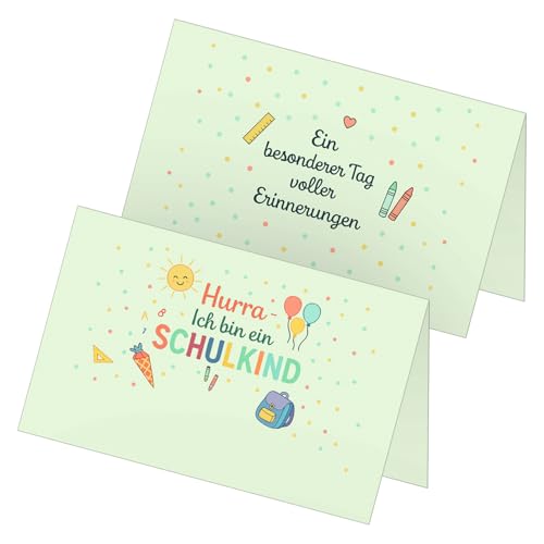 itenga 48x Tischkarten Schulanfang | 48 Namenskarten zur Einschulung | Platzkarten 1. Klasse – Endlich Schulkind (Motiv Hurra ich Bin EIN Schulkind) von itenga
