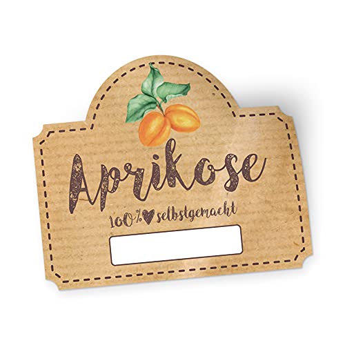 itenga 50x Marmeladen Etikett Aprikose Aufkleber 100% selbstgemacht Sticker braun selbstklebend für Marmelade Einmachgläser Geschenke - hochwertiges Papier - 4,5x3,8cm von itenga