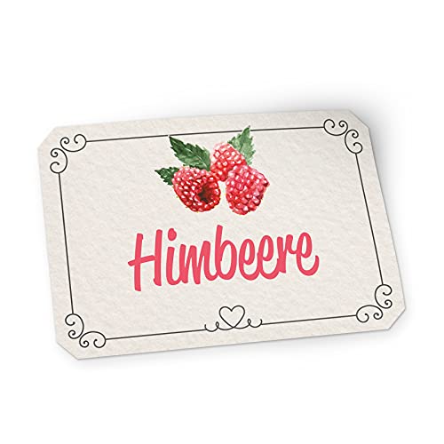 itenga 50x Marmeladen Etikett Himbeere Aufkleber Sticker Landhausstil hell selbstklebend für Marmelade Einmachgläser Geschenke - hochwertiges Papier - 4,5x3cm auch als Flaschenetikett verwendbar von itenga