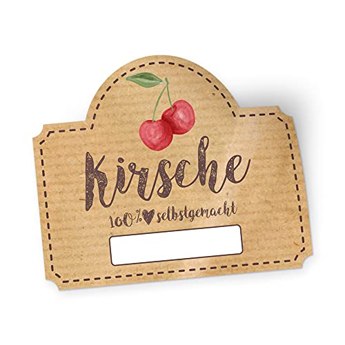 itenga 50x Marmeladen Etikett Kirsche Aufkleber 100% selbstgemacht Sticker braun selbstklebend für Marmelade Einmachgläser Geschenke - hochwertiges Papier - 4,5x3,8cm von itenga