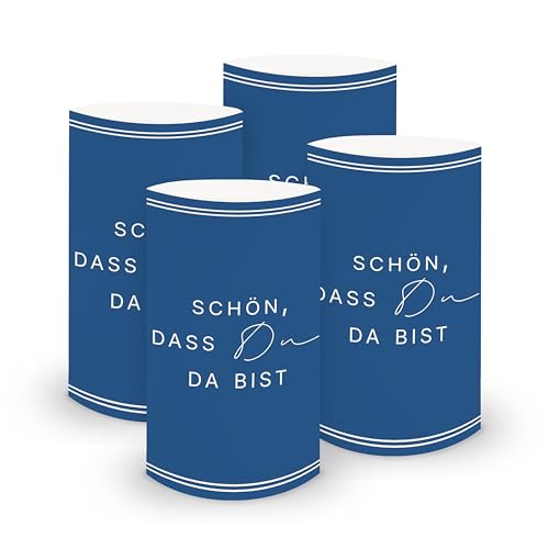 itenga 6X Windlicht Tischlicht „Schön, DASS du da bist“ V3 – Ø 6 cm x H 10 cm – aus Stabiler lichtdurchlässiger Folie – 13 Farben – Tischdeko für Hochzeit, Taufe, Geburtstag, Feier (dunkelblau) von itenga