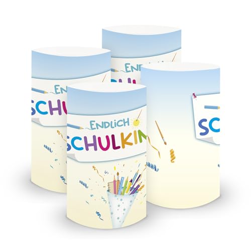 itenga 6X Windlicht Tischlicht aus Folie I Schulanfang Endlich Schuldkind Tafelmotiv I 10,0 x 21,0 cm I ideal als Tischdeko I geeignet für Teelichter oder LED-Kerzen (Endlich Schulkind - Schultüte) von itenga