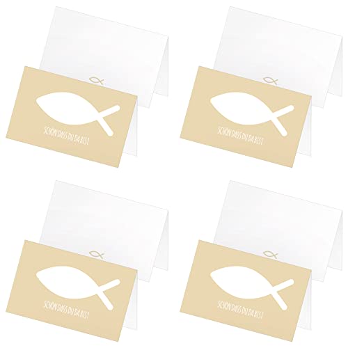 itenga 96 x Tischkarten Platzkarten Namensschild Fisch Kommunion Taufe Konfirmation Jungen Mädchen (Sand) von itenga