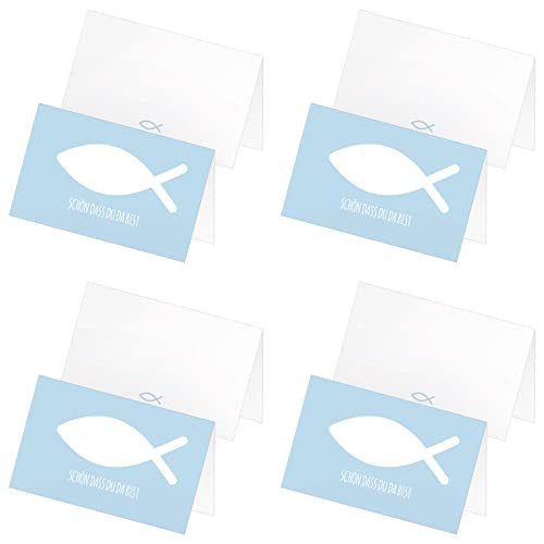 itenga 96 x Tischkarten Platzkarten Namensschild Fisch Kommunion Taufe Konfirmation Jungen Mädchen (himmelblau) von itenga