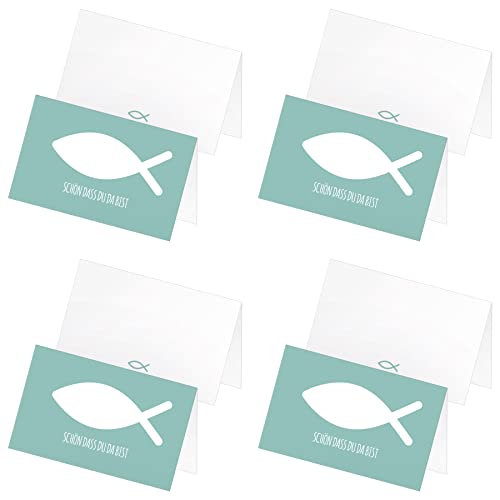 itenga 96 x Tischkarten Platzkarten Namensschild Fisch Kommunion Taufe Konfirmation Jungen Mädchen (türkis) von itenga