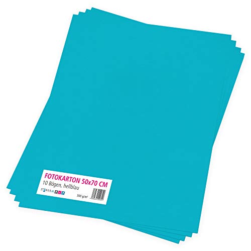 itenga Fotokarton 10 Blatt 50 x 70 cm 300 g/qm - Tonpapier Tonkarton Druckerpapier Bastelpapier Bogen durchgefärbt zum kreativen Gestalten und Basteln (Hellblau) von itenga