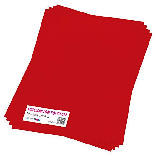 itenga Fotokarton 10 Blatt 50 x 70 cm 300 g/qm - Tonpapier Tonkarton Druckerpapier Bastelpapier Bogen durchgefärbt zum kreativen Gestalten und Basteln (Rubinrot) von itenga