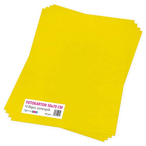 itenga Fotokarton 10 Blatt 50 x 70 cm 300 g/qm - Tonpapier Tonkarton Druckerpapier Bastelpapier Bogen durchgefärbt zum kreativen Gestalten und Basteln (Sonnengelb) von itenga