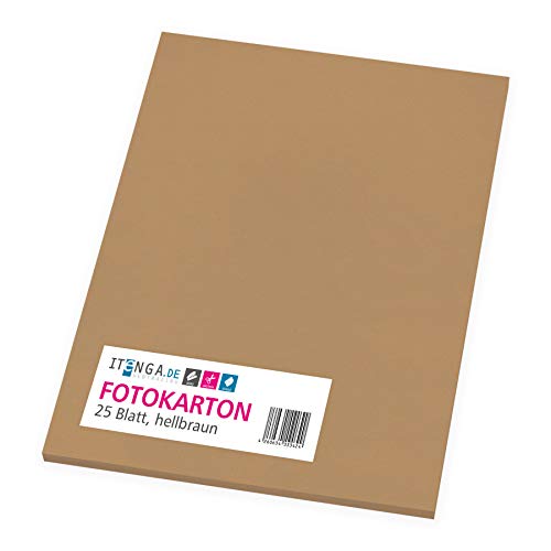 itenga Fotokarton 25 Blatt A4 300 g/qm - Tonpapier Tonkarton Druckerpapier Bastelpapier Bogen durchgefärbt zum kreativen Gestalten und Basteln (Hellbraun) von itenga