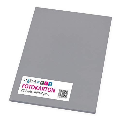 itenga Fotokarton 25 Blatt A4 300 g/qm - Tonpapier Tonkarton Druckerpapier Bastelpapier Bogen durchgefärbt zum kreativen Gestalten und Basteln (Mittelgrau) von itenga