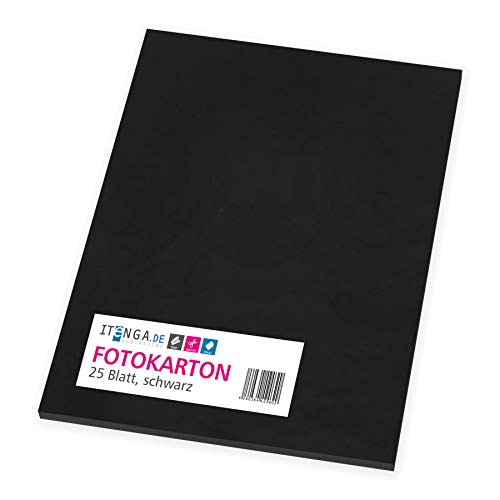 itenga Fotokarton 25 Blatt A4 300 g/qm - Tonpapier Tonkarton Druckerpapier Bastelpapier Bogen durchgefärbt zum kreativen Gestalten und Basteln (Schwarz) von itenga