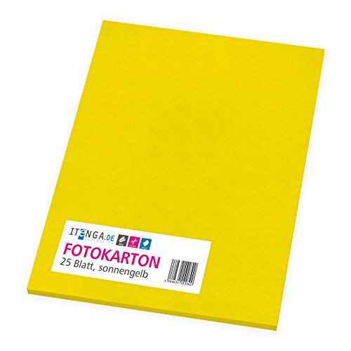 itenga Fotokarton 25 Blatt A4 300 g/qm - Tonpapier Tonkarton Druckerpapier Bastelpapier Bogen durchgefärbt zum kreativen Gestalten und Basteln (Sonnengelb) von itenga