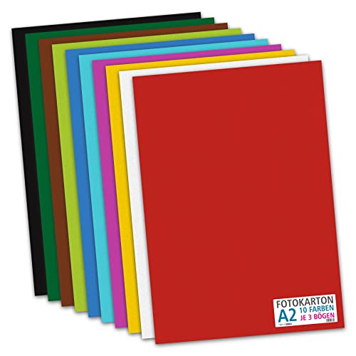 itenga Fotokarton Bogen farbig sortiert DIN A2 A3 A4 A5 A6-300 g/qm 30 Blatt - Tonkarton Bastelkarton Bastelpapier 10 Standardfarben - pro Farben je 3 Blatt (DIN A2-30 Blatt 10 Farben 300 g/qm) von itenga