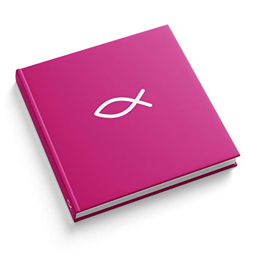 itenga Gästebuch Album Fisch für Kommunion Konfirmation Erinnerung Mädchen und Jungen 120 Seiten mit Fadenheftung (Pink) von itenga