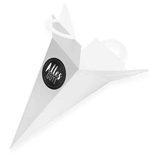 itenga Geschenktüte Gastgeschenk Schultüte Weiß 32 cm mit Sticker Aufkleber 7,0 cm Alles Gute von itenga