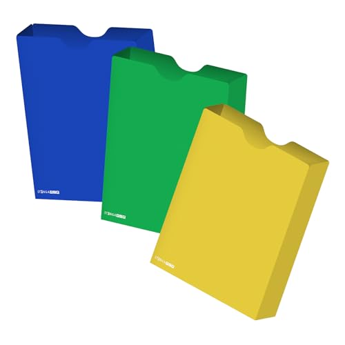 itenga Heftbox DIN A4 – Aufbewahrungsbox für Hefte & Blöcke | aus extra stabilem 0,7mm PP Kunststoff | flach geliefert, faltbar | Schutzbox für Schule, Studium & Büro (3er Set blau grün gelb) von itenga