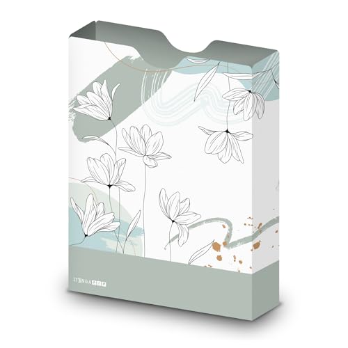itenga Heftbox DIN A4 – Aufbewahrungsbox für Hefte & Blöcke mit Motivdruck | aus extra stabilem 0,7mm PP Kunststoff | flach geliefert faltbar | Schulbox für Mädchen & Jungen (Blumenmuster mint) von itenga
