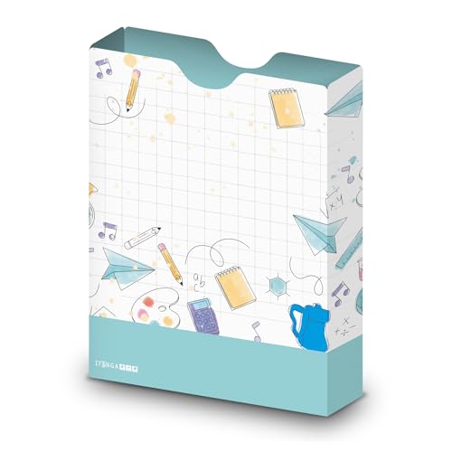 itenga Heftbox DIN A4 – Aufbewahrungsbox für Hefte & Blöcke mit Motivdruck | aus extra stabilem 0,7mm PP Kunststoff | flach geliefert faltbar | Schulbox für Mädchen & Jungen (Doodles) von itenga
