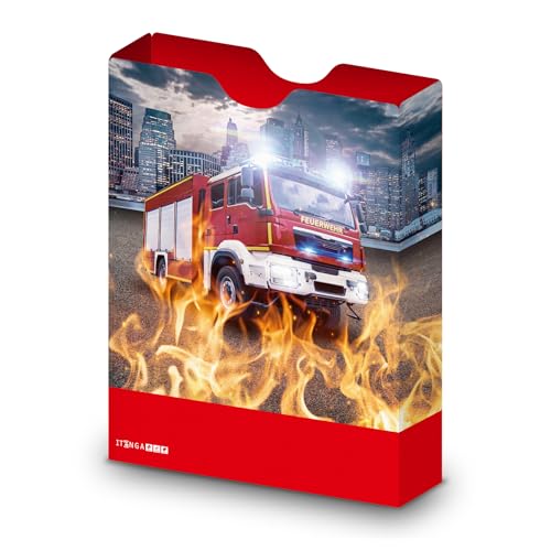 itenga Heftbox DIN A4 – Aufbewahrungsbox für Hefte & Blöcke mit Motivdruck | aus extra stabilem 0,7mm PP Kunststoff | flach geliefert faltbar | Schulbox für Mädchen & Jungen (Feuerwehr) von itenga