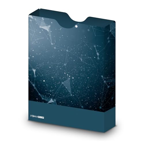 itenga Heftbox DIN A4 – Aufbewahrungsbox für Hefte & Blöcke mit Motivdruck | aus extra stabilem 0,7mm PP Kunststoff | flach geliefert faltbar | Schulbox für Mädchen & Jungen (Hightech abstrakt) von itenga