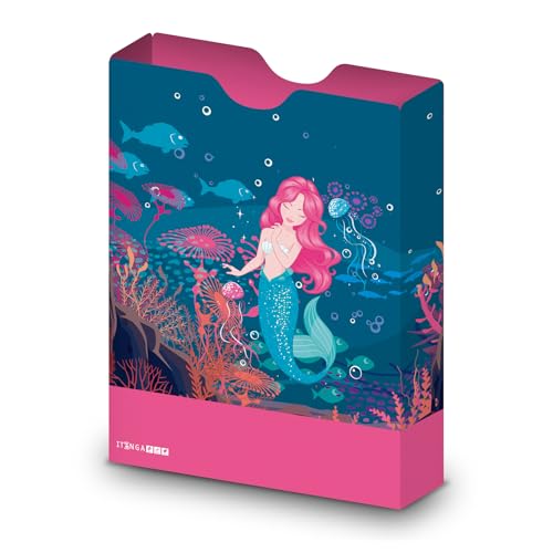 itenga Heftbox DIN A4 – Aufbewahrungsbox für Hefte & Blöcke mit Motivdruck | aus extra stabilem 0,7mm PP Kunststoff | flach geliefert faltbar | Schulbox für Mädchen & Jungen (Meerjungfrau) von itenga