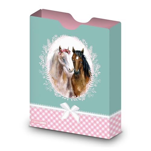 itenga Heftbox DIN A4 – Aufbewahrungsbox für Hefte & Blöcke mit Motivdruck | aus extra stabilem 0,7mm PP Kunststoff | flach geliefert faltbar | Schulbox für Mädchen & Jungen (Pferd) von itenga