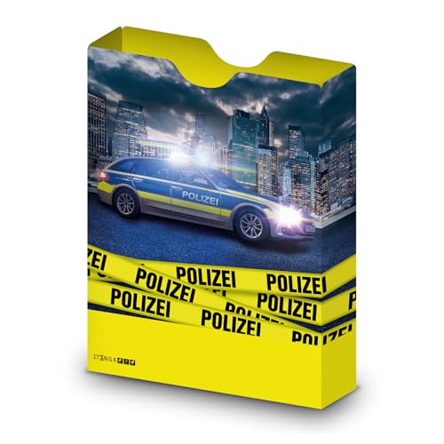 itenga Heftbox DIN A4 – Aufbewahrungsbox für Hefte & Blöcke mit Motivdruck | aus extra stabilem 0,7mm PP Kunststoff | flach geliefert faltbar | Schulbox für Mädchen & Jungen (Polizei) von itenga