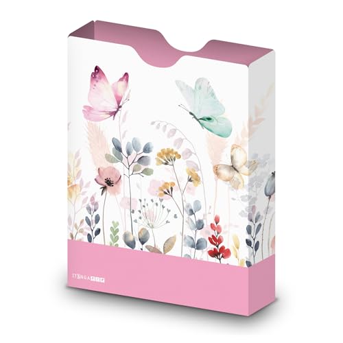 itenga Heftbox DIN A4 – Aufbewahrungsbox für Hefte & Blöcke mit Motivdruck | aus extra stabilem 0,7mm PP Kunststoff | flach geliefert faltbar | Schulbox für Mädchen & Jungen (Schmetterling) von itenga