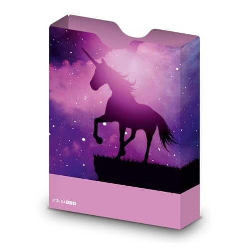 itenga Heftbox DIN A4 – Aufbewahrungsbox für Hefte & Blöcke mit Motivdruck | aus extra stabilem 0,7mm PP Kunststoff | flach geliefert faltbar | Schulbox für Mädchen & Jungen (magisches Einhorn) von itenga