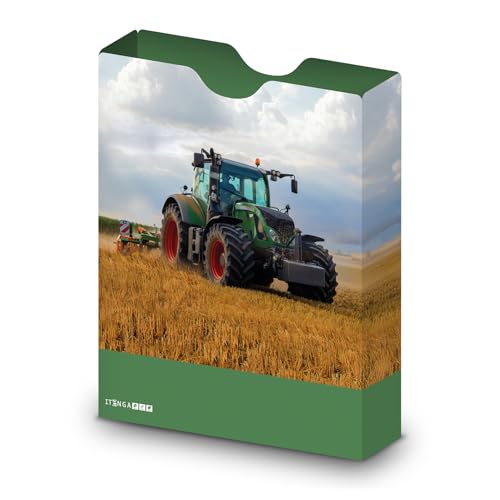 itenga Heftbox DIN A4 – Aufbewahrungsbox für Hefte & Blöcke mit vollflächigem Motivdruck | aus extra stabilem 0,7mm PP Kunststoff | flach geliefert faltbar | Schulbox für Mädchen & Jungen (Traktor) von itenga