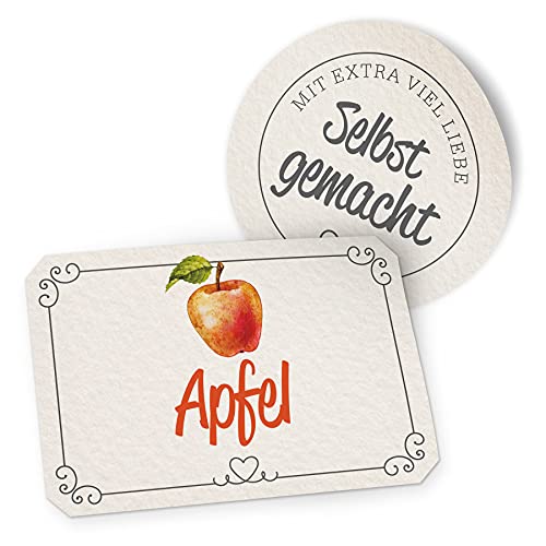 itenga Marmeladen Etikett APFEL Aufkleber selbstgemacht Sticker weiß Landhausstil selbstklebend - hochwertiges Papier - 10 Aufkleber rund und 10 Aufkleber rechteckig von itenga