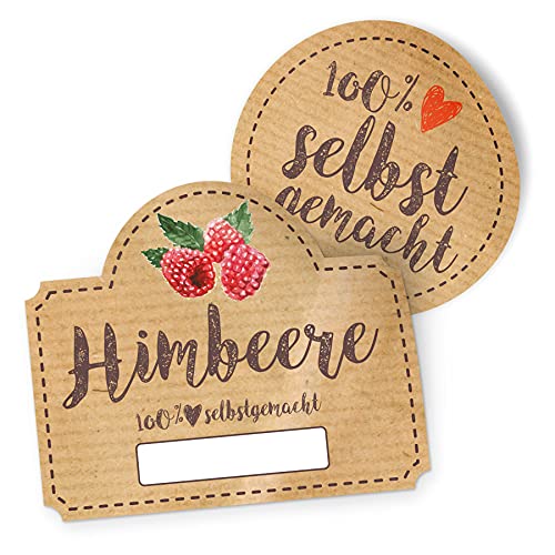 itenga Marmeladen Etikett HIMBEERE Aufkleber 100% selbstgemacht Sticker braun selbstklebend für Marmelade Einmachgläser Geschenke - hochwertiges Papier - 10 Aufkleber rund und 10 Aufkleber rechteckig von itenga