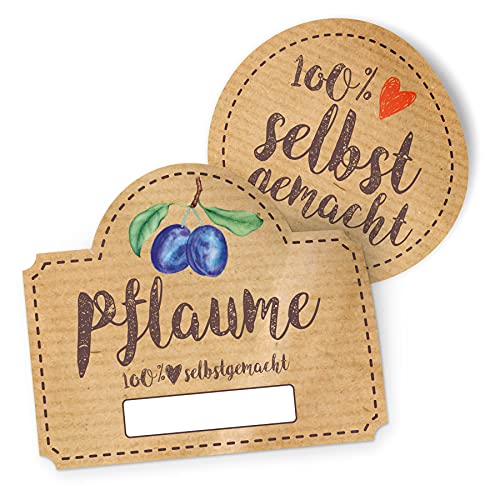 itenga Marmeladen Etikett Pflaume Aufkleber 100% selbstgemacht Sticker braun selbstklebend für Marmelade Einmachgläser Geschenke - hochwertiges Papier - 10 Aufkleber rund und 10 Aufkleber rechteckig von itenga