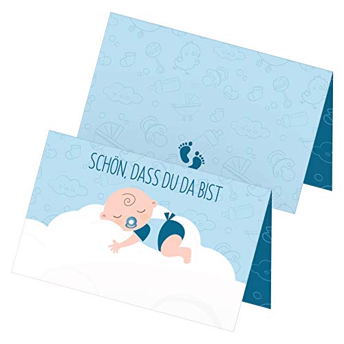 itenga Motiv Baby auf Wolke Hellblau Pastell für Jungen Gast Geschenk Geburt Taufe 1. Geburtstag (24 Tischkarten) von itenga