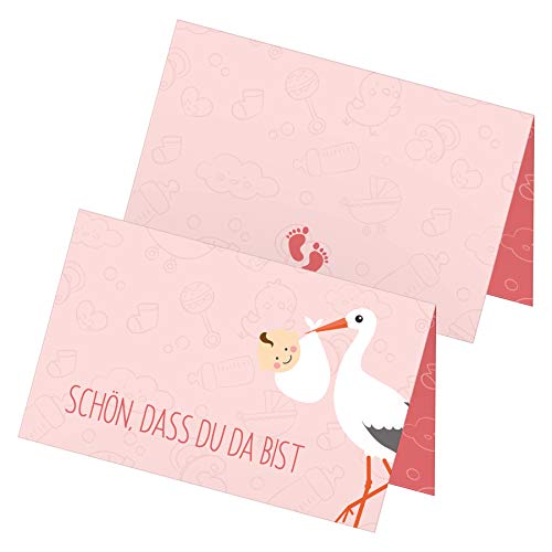 itenga Motiv Storch mit Baby Rosa Pastell für Mädchen Gast Geschenk Geburt Taufe 1. Geburtstag (24 Tischkarten) von itenga
