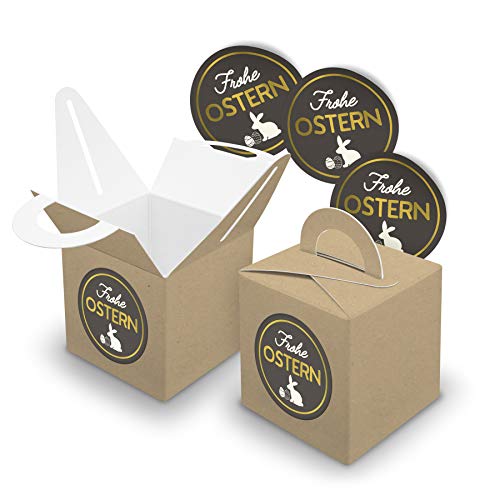 itenga Ostergeschenkverpackungen 24x Geschenkschachtel mit Aufkleber Frohe Ostern Geschenkverpackung Gastgeschenk Osternest mini Deko Ostern hochwertig von itenga