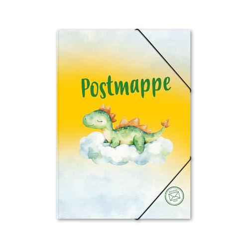 itenga Postmappe Gummizugmappe mit Motiv DIN A4 mit Gummizugverschluss - Sammelmappe Eckspanner (Dino) von itenga