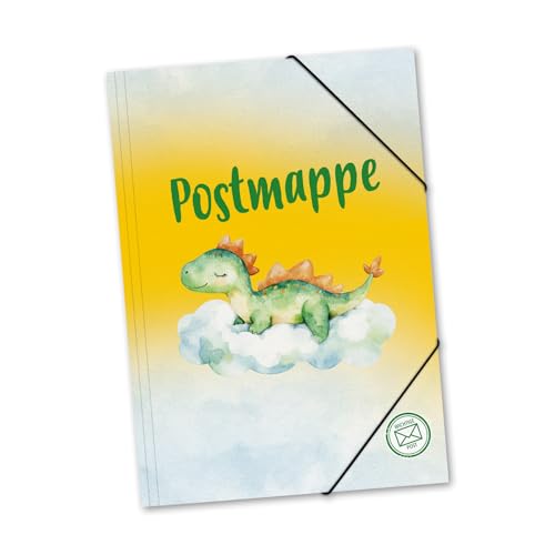 itenga Postmappe aus stabilem Kunststoff PP - Gummizugmappe mit Motiv DIN A4 mit Gummizugverschluss - Sammelmappe Eckspanner (Dino) von itenga