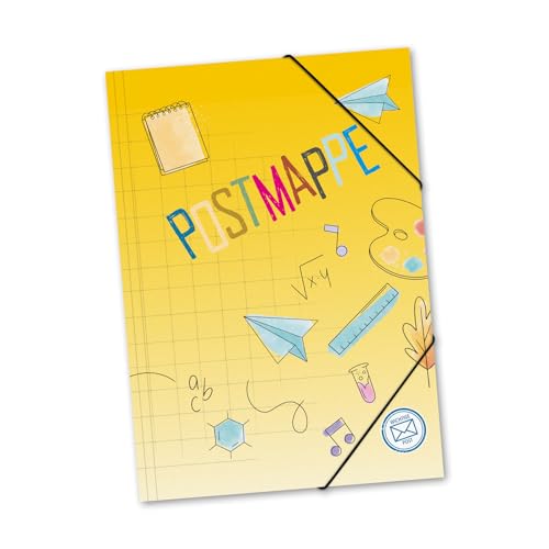 itenga Postmappe aus stabilem Kunststoff PP - Gummizugmappe mit Motiv DIN A4 mit Gummizugverschluss - Sammelmappe Eckspanner (Doodles Schule) von itenga