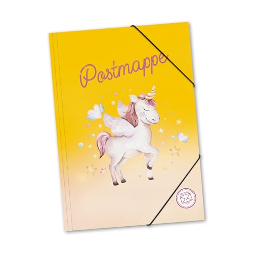 itenga Postmappe aus stabilem Kunststoff PP - Gummizugmappe mit Motiv DIN A4 mit Gummizugverschluss - Sammelmappe Eckspanner (Einhorn) von itenga