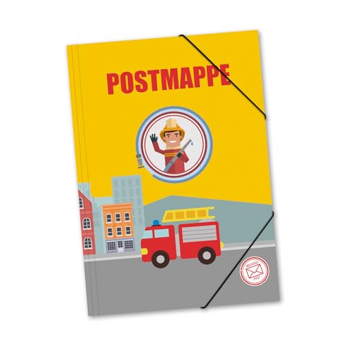 itenga Postmappe aus stabilem Kunststoff PP - Gummizugmappe mit Motiv DIN A4 mit Gummizugverschluss - Sammelmappe Eckspanner (Feuerwehrmann) von itenga
