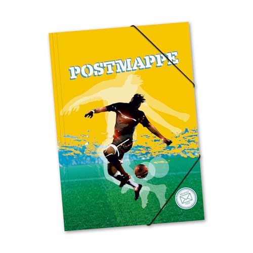 itenga Postmappe aus stabilem Kunststoff PP - Gummizugmappe mit Motiv DIN A4 mit Gummizugverschluss - Sammelmappe Eckspanner (Fussball) von itenga