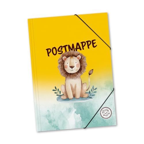 itenga Postmappe aus stabilem Kunststoff PP - Gummizugmappe mit Motiv DIN A4 mit Gummizugverschluss - Sammelmappe Eckspanner (Löwe) von itenga
