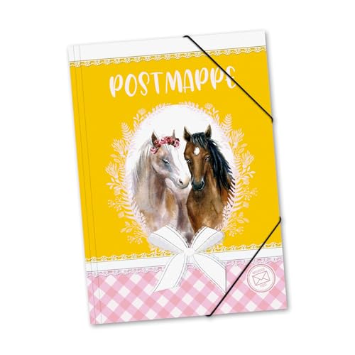 itenga Postmappe aus stabilem Kunststoff PP - Gummizugmappe mit Motiv DIN A4 mit Gummizugverschluss - Sammelmappe Eckspanner (Pferde) von itenga