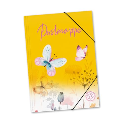 itenga Postmappe aus stabilem Kunststoff PP - Gummizugmappe mit Motiv DIN A4 mit Gummizugverschluss - Sammelmappe Eckspanner (Schmetterling) von itenga