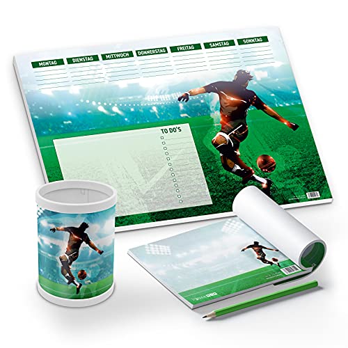 itenga Schreibtisch-Set Fußball 3-teilig Schreibtischunterlage Papier DIN A3 Stifteköcher Notizblock für Kinder Schüler Erwachsene Jungen itenga Schreibtisch-Set Fußball 3-teilig Schreibtischunterlage Papier DIN A3 Stifteköcher Notizblock für Kinder Schüler Erwachsene Jungen von itenga