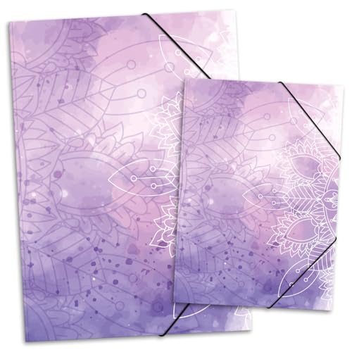 itenga Set Zeichenmappe DIN A3 und Sammelmappe DIN A4 mit Motiv - Gummizugmappe Sammelmappe - für Kinder Jugendliche Schüler Mädchen Jungen (Set A3 und A4 Mandala) von itenga