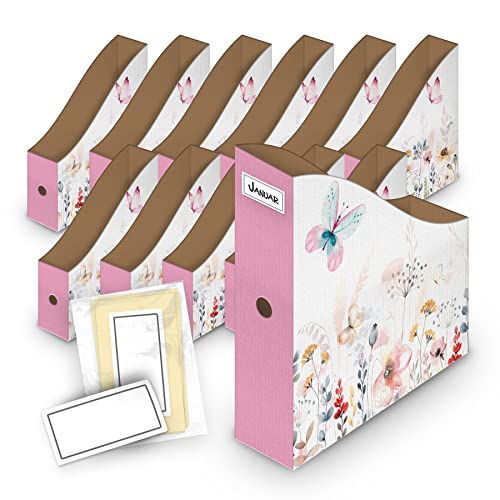 itenga Stehsammler Pappe Motiv Schmetterling für DIN A4-12er Set inkl Beschriftungsetiketten - Zeitschriftensammler Kartonständer Stehsammler Schreibtisch Organizer itenga Stehsammler Pappe Motiv Schmetterling für DIN A4-12er Set inkl Beschriftungsetiketten - Zeitschriftensammler Kartonständer Stehsammler Schreibtisch Organizer von itenga